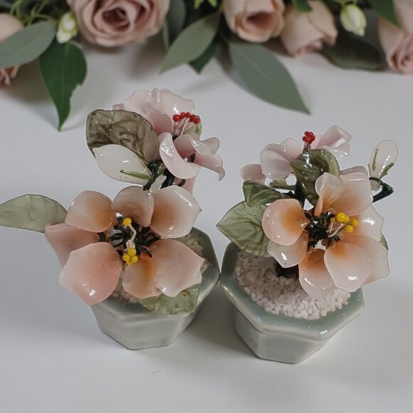 🌸Vintage Chinoiserie Glass Flower Bonsai Set (2)🌸 - Picture 1 of 16